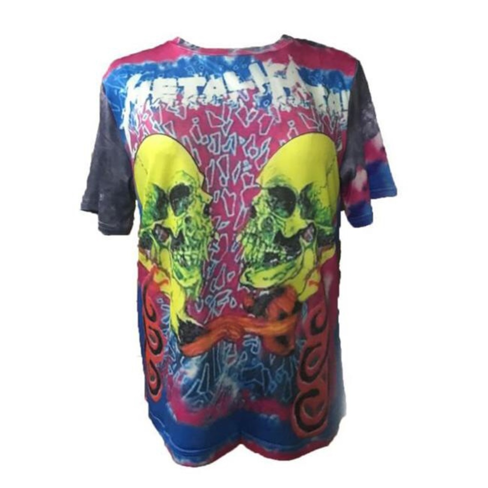 METALLIC Skulls TIE-DYE Short Sleeve Soft T-Shirt Material High Quality NWT
